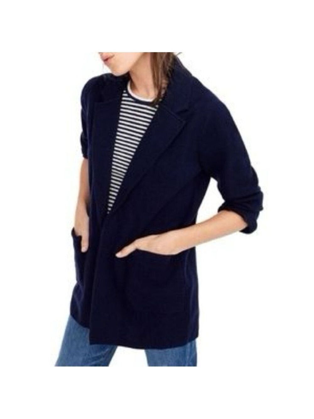 J. Crew Sophie Open Front Navy Wool Blend Sweater Blazer, size XS